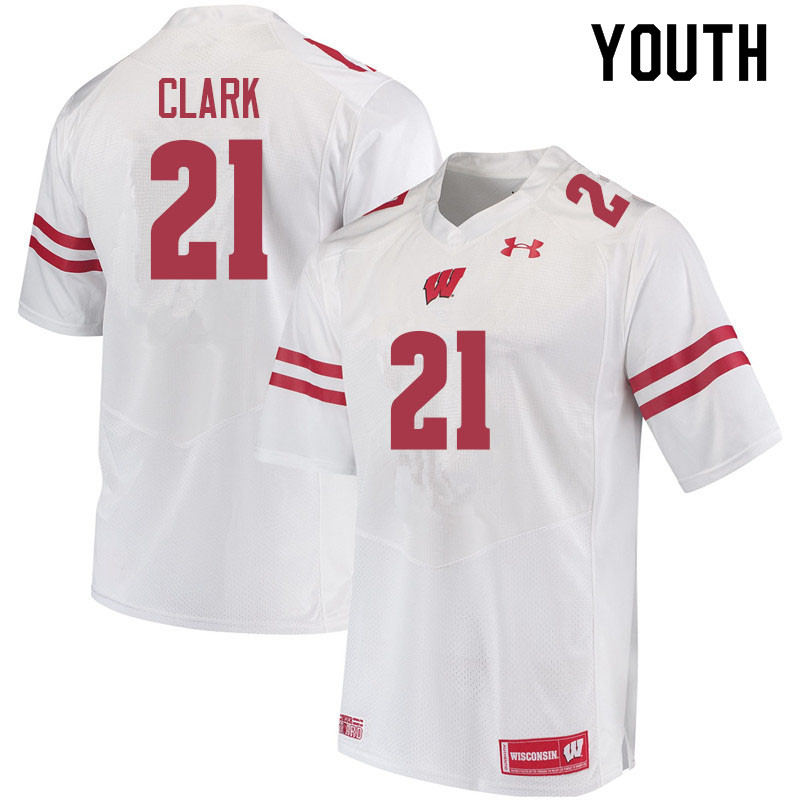 Youth #21 Justin Clark Wisconsin Badgers College Football Jerseys Sale-White - Click Image to Close